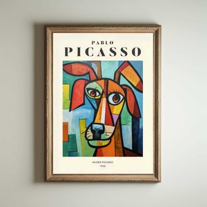 Picasso Dog, Picasso Wall Art, Picasso Exhibition Print, Neutral Beige Vintage Minimalist Gift Idea, Famous Artist Print Decor