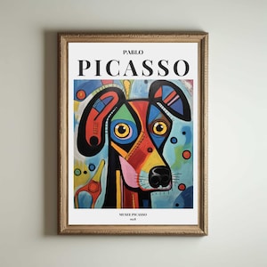 Picasso Dog, Picasso Wall Art, Picasso Exhibition Print, Neutral Beige Vintage Minimalist Gift Idea, Famous Artist Print Decor