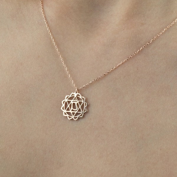 Heart Chakra Necklace, Anahata Symbol Necklace, Manipura Yoga Necklace, Spiritual Gold Necklace, Seven Chakra Symbol Jewelry, Hindu Necklace