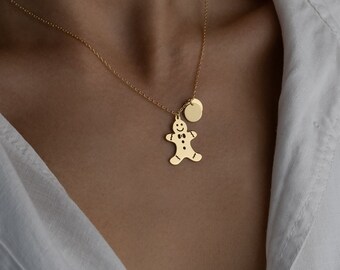 Gingerbread Man Necklace • 14K Gold Gingerbread Man Necklace • Gingerbread Charm Necklace • Bakers Jewelry •Christmas Cookie Necklace Gifted