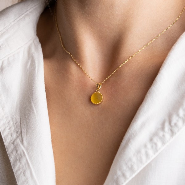 Lemon Jade Necklace • Yellow Jade Pendant • Lemon Quartz Pendant • Round Yellow Jade Pendant • Gifts for Yoga Girl • Christmas Gift for Her