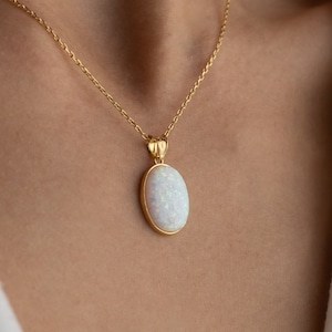 White Opal Necklace in 14K Gold • Sterling Silver Oval Opal Pendant • Opal Jewelry • Minimalist Opal Necklace • Valentine's Gifts for Her