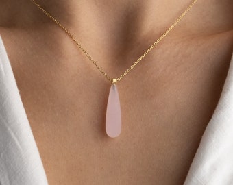 Rose Quartz Teardrop Necklace • Natural Rose Quartz Pendants • Sterling Silver Rose Quartz Necklace • Pink Quartz Pendant • Mothers Day Gift