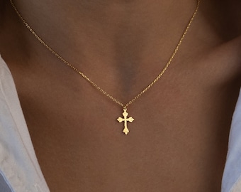 14k Solid Gold Cross Necklace • Gold Baroque Cross Jewelry • Christian Jewelry • Orthodox Cross Necklace • Gifted Jewelry • Cross Gifted