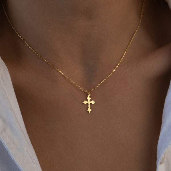 14k Solid Gold Cross Necklace • Gold Baroque Cross Jewelry • Christian Jewelry • Orthodox Cross Necklace • Gifted Jewelry • Cross Gifted