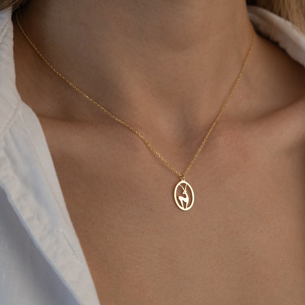 14K Solid Gold Deer Necklace • Buckhorn Necklace • Animal Lover Jewelry • Dainty • Mothers Day Gift • Gifted Jewelry • Dainty Horn Necklace