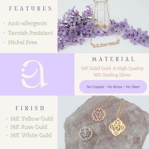 Infographic detailing key features of Studio Ashley jewelry: Handcrafted from 14K Solid Gold and high-quality 925 Sterling Silver. Available in various color finishes. Anti-allergenic, tarnish-resistant, and nickel-free for enduring quality.