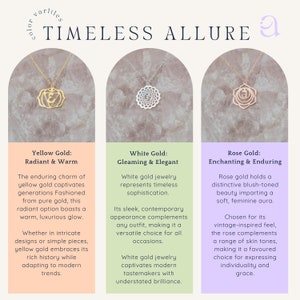 Infographic showcasing gold color options: yellow, white, and rose gold, with detailed characteristics and comparisons for informed jewelry choices.