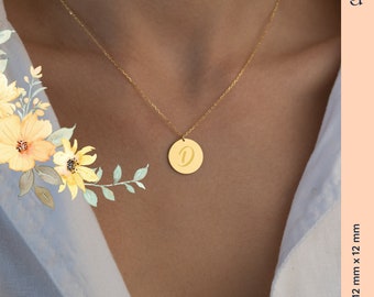 14K Solid Gold Initial Necklace •Personalized Disc Necklace•Engraved Custom Necklace•Dainty Initial Disc Necklace •Gifted Jewelry• solidgold