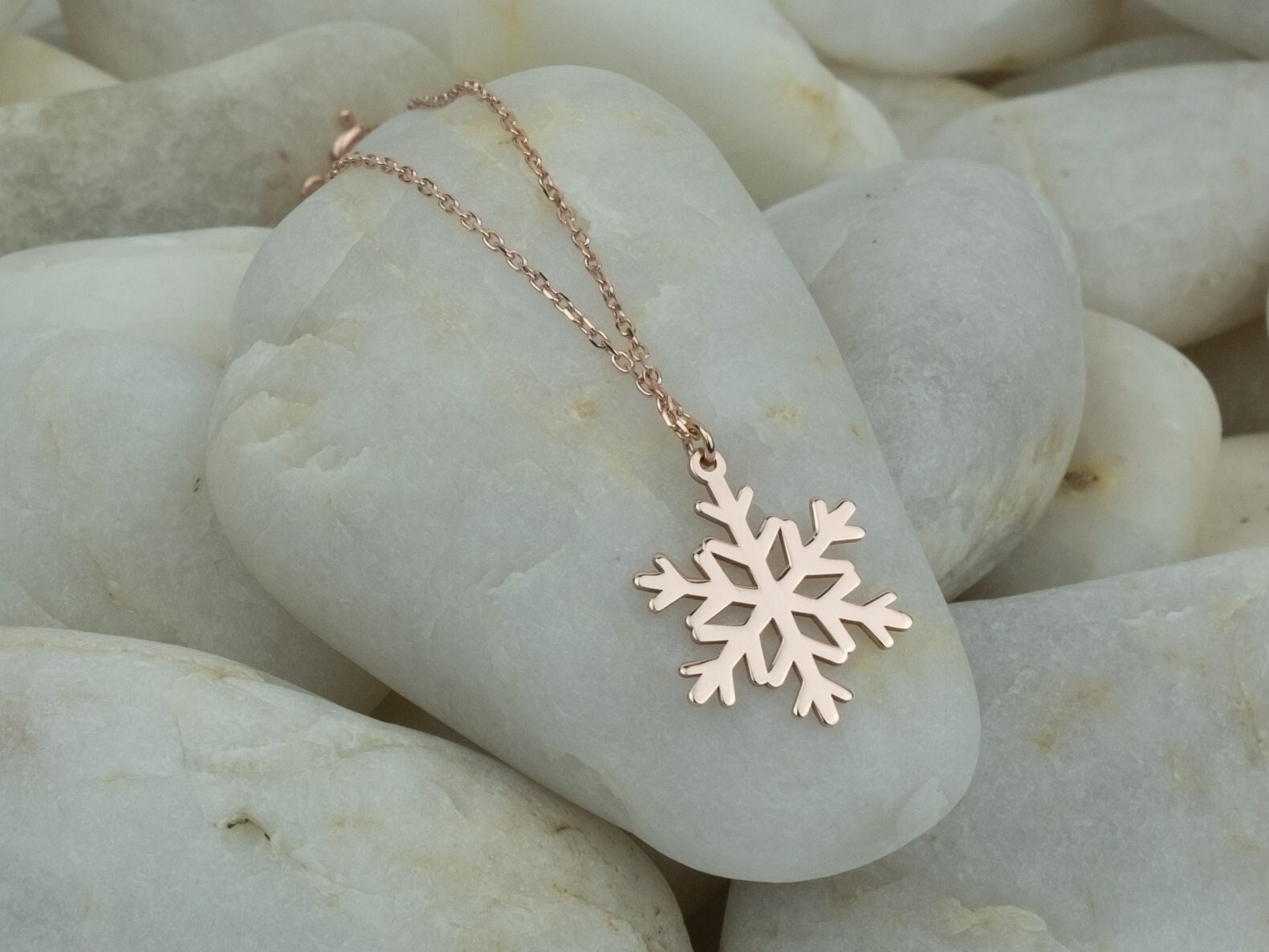 14K Gold Snowflake Necklace • Dainty Snowdrop Pendant