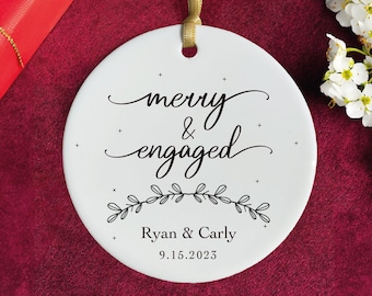 Merry & Engaged Ornament, Engagement Gifts For Couple