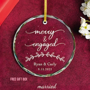 Merry And Engaged Ornament, First Christmas Engaged Ornament, Engagement Gifts For Her