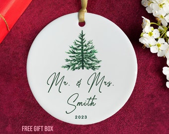 Personalized Mr Mrs First Christmas Ornament - Married Ornament for Newlywed Couple