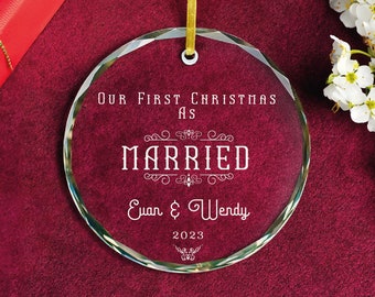 Personalized First Christmas Married Ornament - Vintage Style Glass Wedding Ornament- Newlywed Christmas Home Decoration