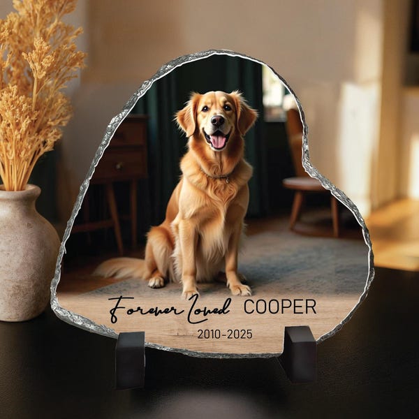 Personalized Pet Memorial Photo Slate Stone: Dog Loss Gift