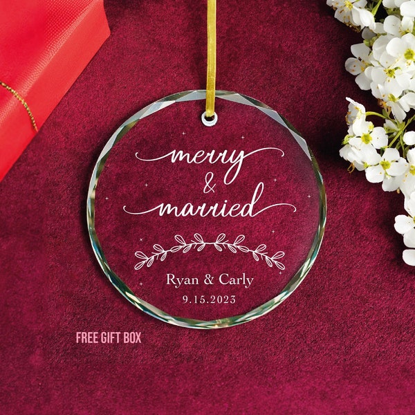 Merry & Married Ornament, Wedding Gift For Her, Newly Married Christmas Ornament