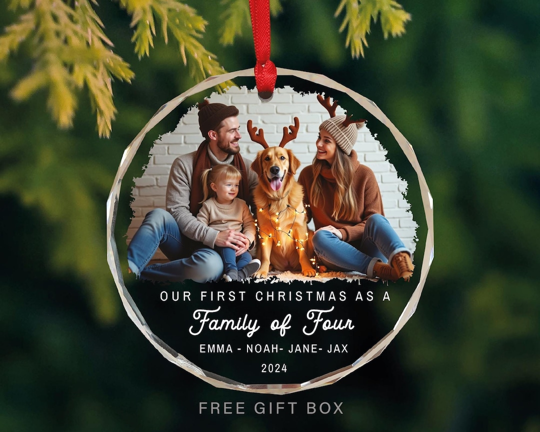 Personalized Family of 4 Christmas Photo Glass Ornament - Etsy