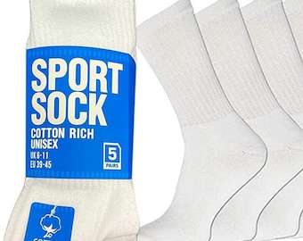 Regular Sports Socks White Color Multipack Athletic Socks - Socks Men & Women Rich Cotton Breathable Trainer Outdoor Work Hiking White 6-11