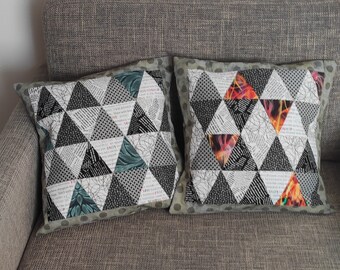 High-quality patchwork pillowcase made from designer quality fabrics, black and white