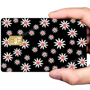 Fleur marguerite au noir - sticker pour carte bancaire, 2 formats de carte bancaire disponibles