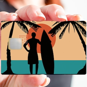 Surf, Plage et Cocotiers - sticker pour carte bancaire, 2 formats de carte bancaire disponibles