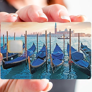 Venise, les gondoles - sticker pour carte bancaire, format US