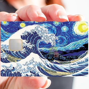 La Vague de Kanagawa  Vs la nuit étoilée  - sticker pour carte bancaire, 2 formats de carte bancaire disponibles
