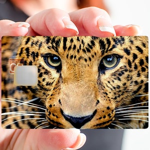 Tête de leopard - sticker pour carte bancaire, 2 formats de carte bancaire disponibles