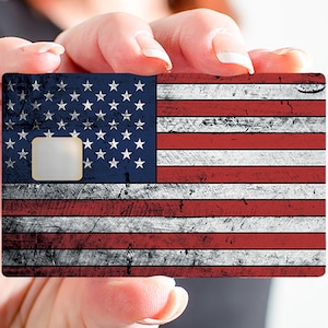 American flag used- sticker pour carte bancaire, 2 formats de carte bancaire disponibles