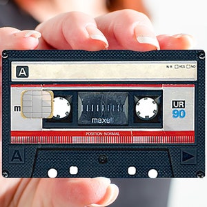 Cassette audio, K7- Sticker pour carte bancaire, 2 formats de carte bancaire disponibles