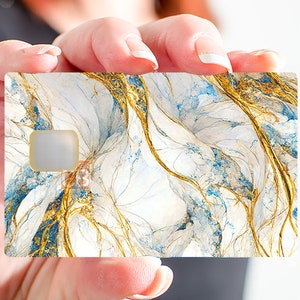 Blauw en goud marmer - sticker voor bankkaart, 2 bankkaartformaten beschikbaar