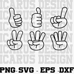 Finger Graf SVG, Hand Count SVG, Hand Peace Zeichen, Hand Geste svg, Hand Clipart, Schnitt Dateien für Silhouette Cricut, Dxf, Png, Eps