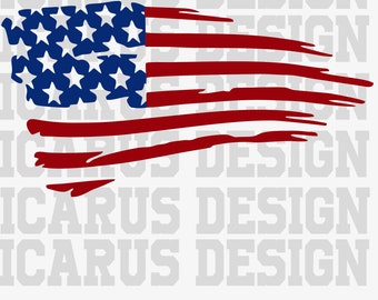 May include: A distressed American flag design with red and blue colors. The flag is tattered and worn, giving it a vintage look.  The design is perfect for patriotic crafts and projects.