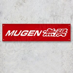 Mugen Red Vinyl Banner Workspace Sign Decoration Garage Car Bike Motorbike Motorsport
