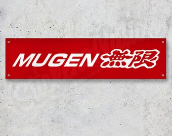 Mugen Red Vinyl Banner Workspace Sign Decoration Garage Car Bike Motorbike Motorsport