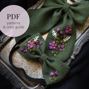 Embroidered Bows Set PDF Pattern: Hair Bow and Bow Tie (Digital Download)
