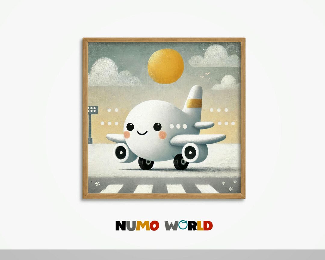 Numo 1080 Ready for Takeoff- Happy Airplane Nursery Illustration, Calm Kids Wall ...
