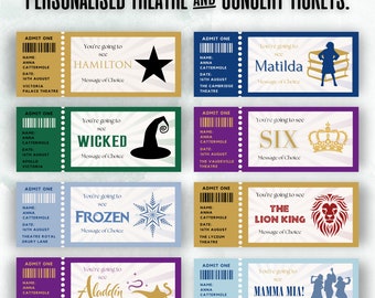 Custom / Personalised Theatre Ticket, Event Ticket, Comedy Ticket, Concert ticket, Musical ticket, Gift ticket, Surprise Gift Voucher