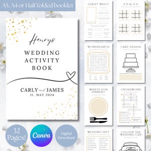 Livro de colorir de casamento personalizado: 30 páginas de atividades para crianças (capa para impressão e edição)