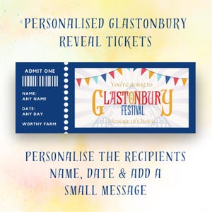 Entrada personalizada para Glastonbury. Entrada sorpresa para el festival Glastonbury Surprise. Entrada de recuerdo para Glastonbury Surprise