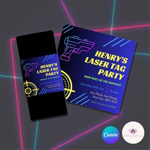 Laser Tag Party Invitation, EDITABLE, Laser Tag Birthday Party. INSTANT DOWNLOAD. Digital use or print