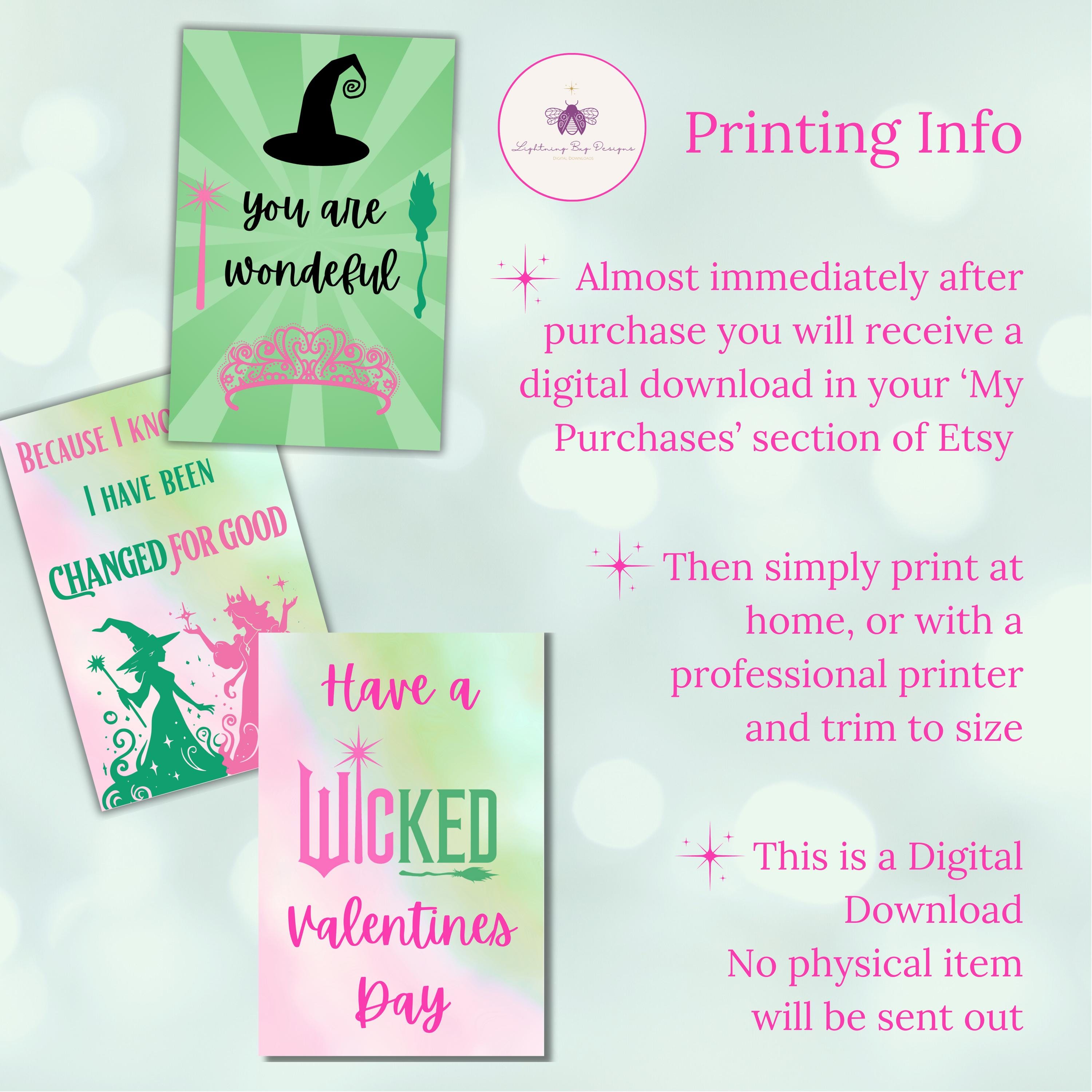 Wicked Valentines Cards, Glinda & Elphaba, Printable Treat Tags (PDF ...