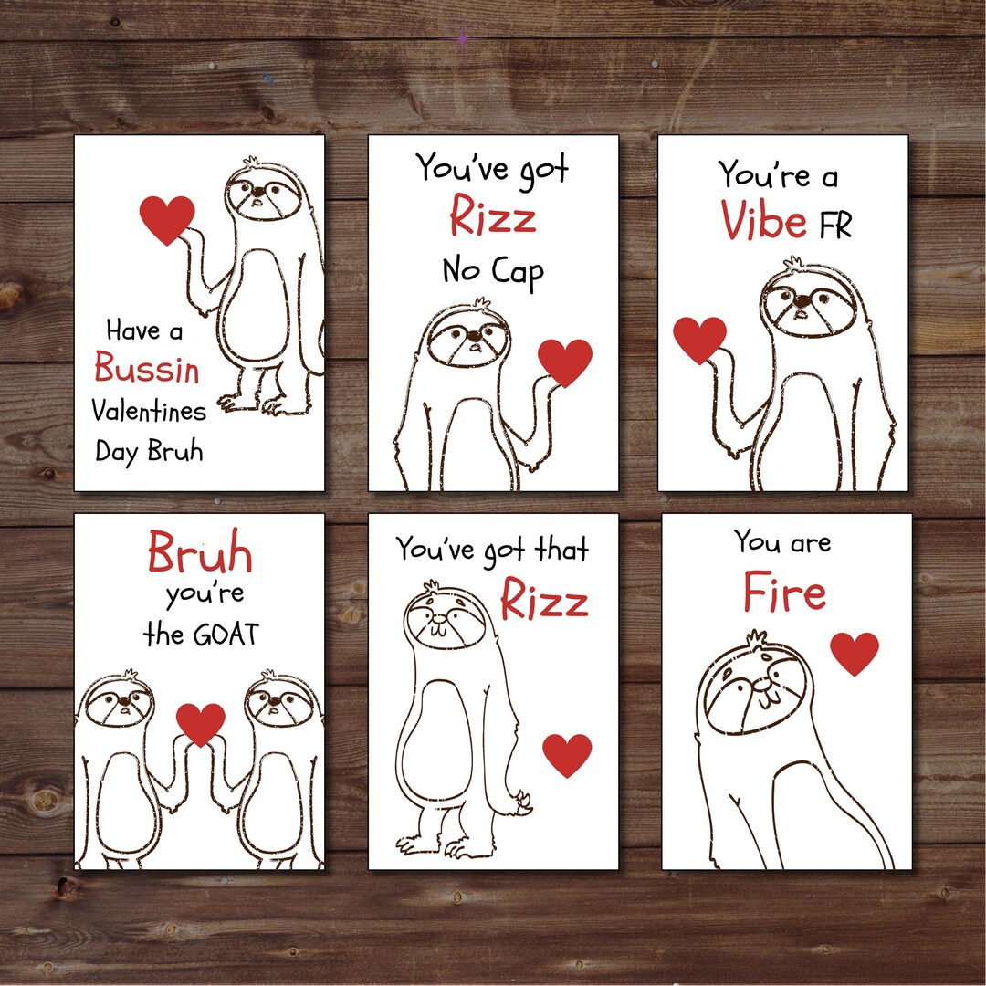 Kids Funny Slang Valentines Day Cards, Sloth Valentines, Funny ...