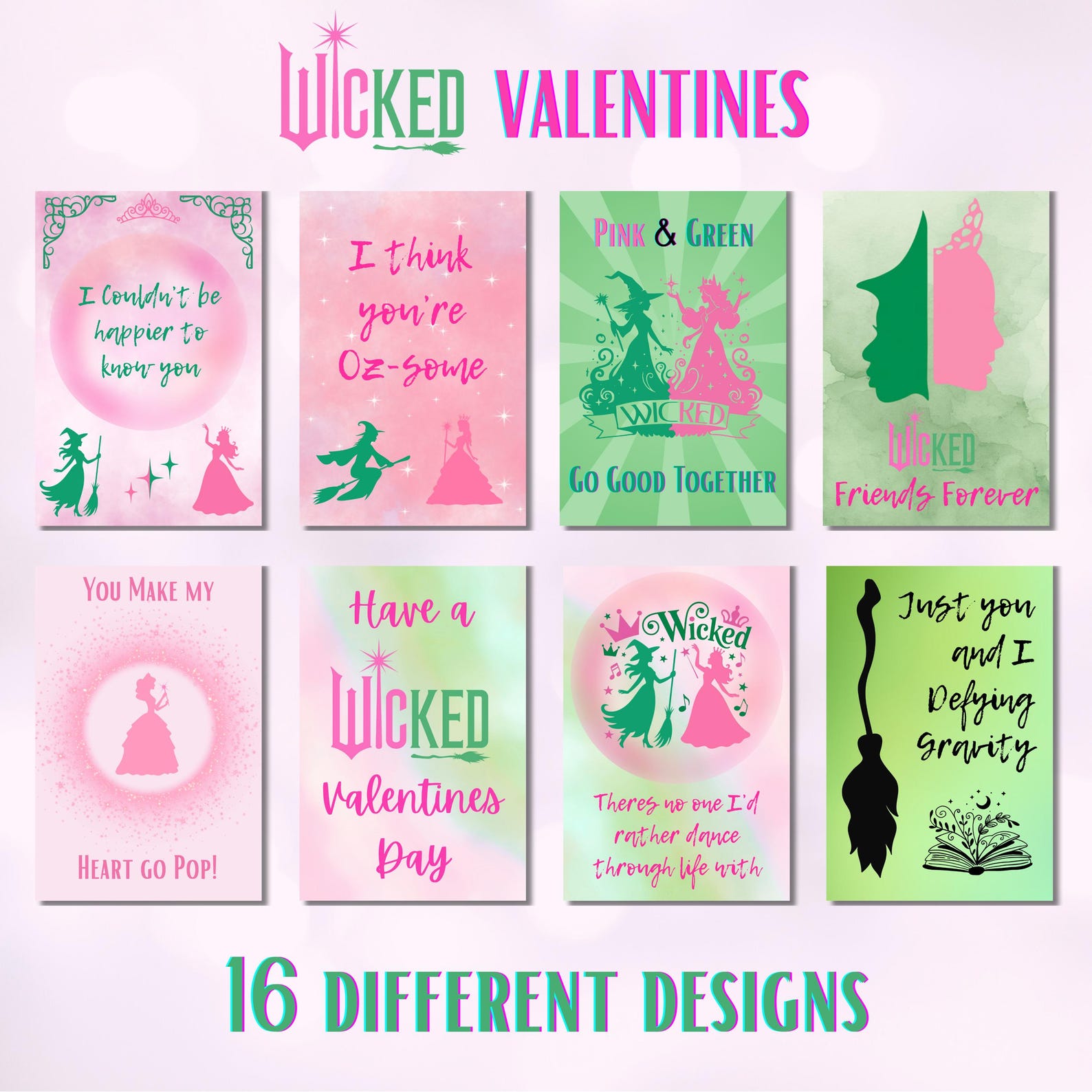 Wicked Valentines Cards, Glinda & Elphaba, Printable Treat Tags (PDF ...