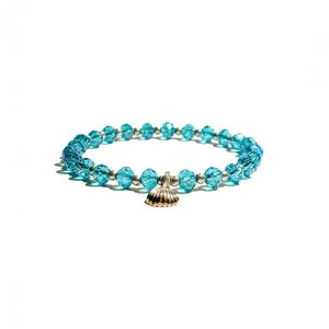 Blaues Armband  aus Glasfacettperlen mit Muschel-Anhänger | Armband Geschenk Freundin