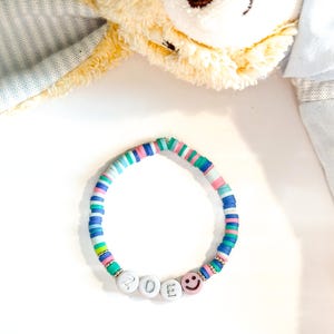 Pulsera personalizada para bebé niño con letras iniciales del nombre | Joyería hecha a mano nombre deseado | Pulsera regalo bebe niño bautizo