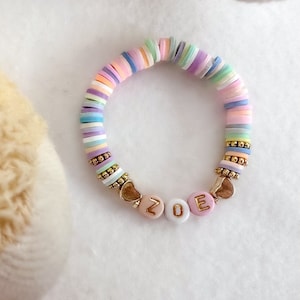Pulsera personalizada para bebé niño con letras iniciales del nombre | Pulsera infantil arcoiris pastel nombre deseado | Regalo Bebé Niño Bautismo
