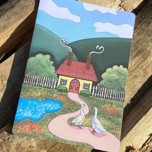 Cartolina Cottage Core | Cartolina di Pasqua | Cartolina di animali d'oca