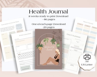 Health and Food Journal Daily Printable Tracker Instant Digital ...