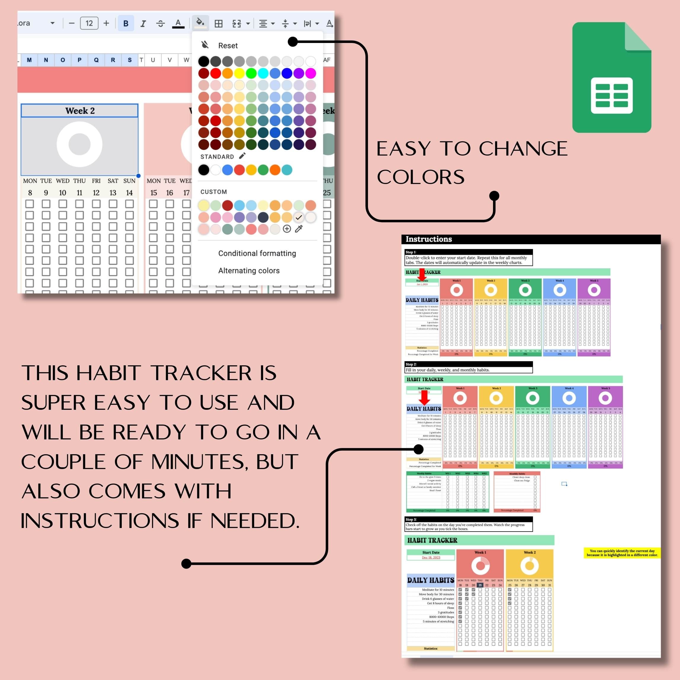Habit Tracker Google Sheet, Printable Journal, Google Checklist ...